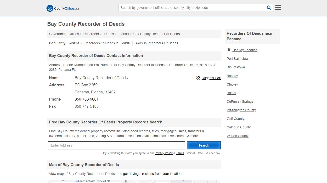 Bay County Recorder of Deeds - Panama, FL (Address, Phone ...